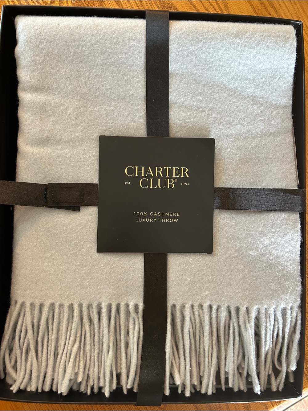 Charter Club Soft Light Gray Cashmere Throw with Fringe